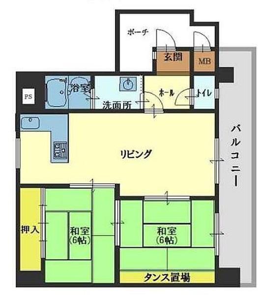 間取図/区画図:ゆったり2LDK!どのような家族構成でも使いやすい間取りです。