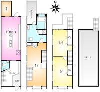 間取図/区画図:珍しい3階建ての3SLDK！お子様の多いご家庭や、お仕事部屋としても便利！